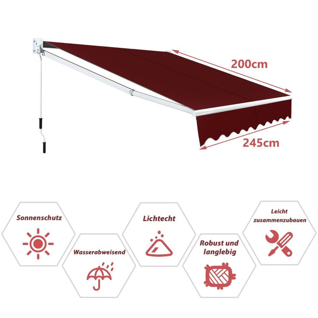 Ištraukiama markizė, 2,5 x 2 m, atspari UV spinduliams ir vandeniui, raudona