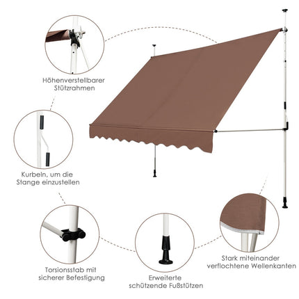 Ištraukiama markizė 300 cm, be gręžimo, atspari UV spinduliams, ruda
