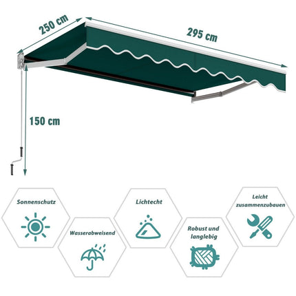 Ištraukiama markizė, 3x2,5m, atspari UV spinduliams ir vandeniui, žalia