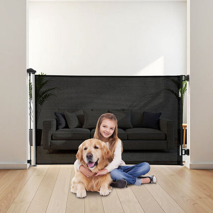 Retractable Baby Gate, 1450mm Wide Mesh, Lock, Black