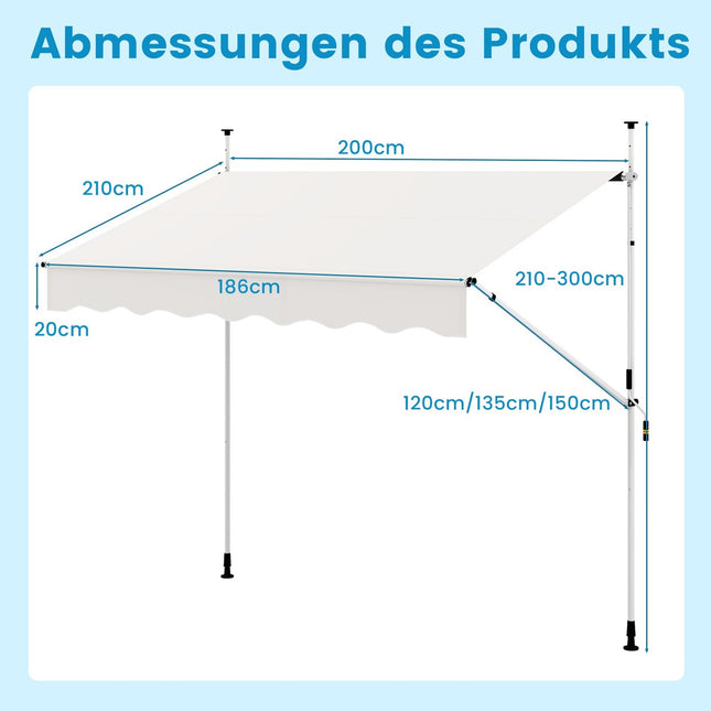 Ištraukiama balkono markizė, 200 cm, be gręžimo, atspari UV spinduliams