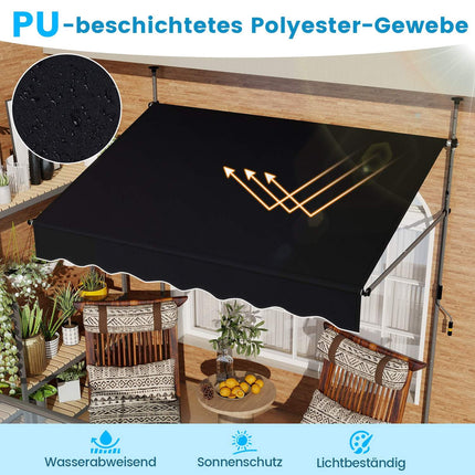 Ištraukiama balkono markizė, 200 cm, be gręžimo, atspari UV spinduliams