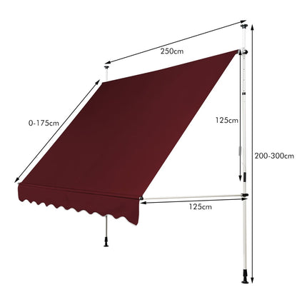 Ištraukiama balkono markizė, 250 cm, atspari UV spinduliams, raudona