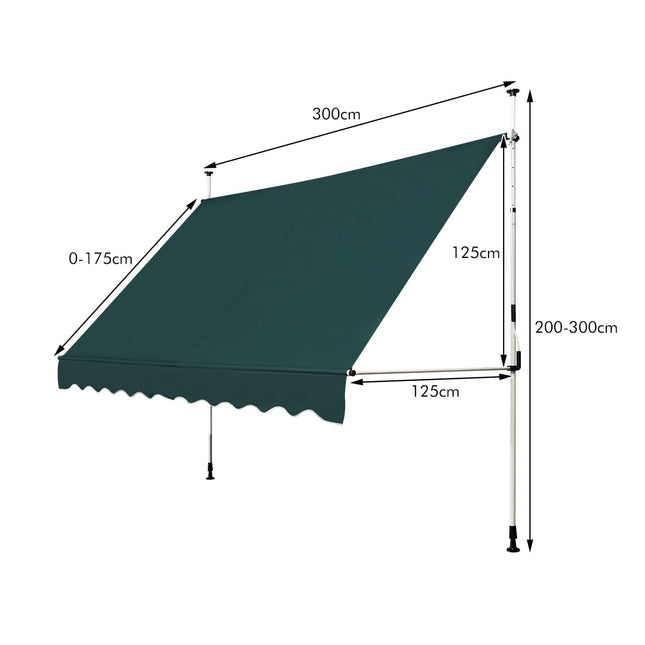 Ištraukiama balkono markizė, 300 cm, be gręžimo, atspari UV spinduliams