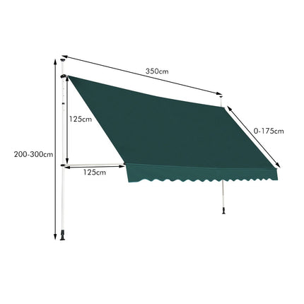 Ištraukiama balkono markizė, 350 cm, atspari UV spinduliams, žalia
