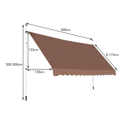 Ištraukiama balkono markizė, 400 cm, atspari UV spinduliams, reguliuojama