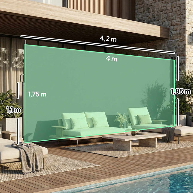 Ištraukiama lauko užtvara, atspari vandeniui, UV 50+, 420x185 cm, tamsiai pilka