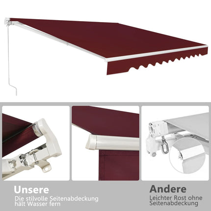 Ištraukiama terasos markizė, aliuminio, 3,6 m x 3 m, vyno raudonumo