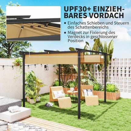 Ištraukiama pergolė 3x3m, metalinis rėmas, UPF30+ stogelis