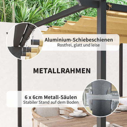 Ištraukiama pergolė 3x3m, metalinis rėmas, UPF30+ stogelis