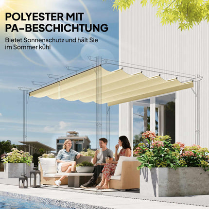 Ištraukiamas pergolės stogelis 3x3m, kreminės spalvos, poliesteris