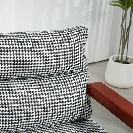 Retro stiliaus akcentinė kėdė, „Houndstooth“ raštas, mediena ir aukso elementai