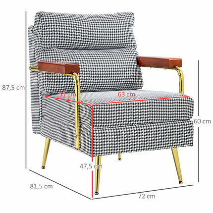 Retro stiliaus akcentinė kėdė, „Houndstooth“ raštas, mediena ir aukso elementai