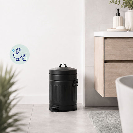 Retro Bathroom Pedal Bin 5 L with Soft-Close Lid, Black, Removable Inner Bin