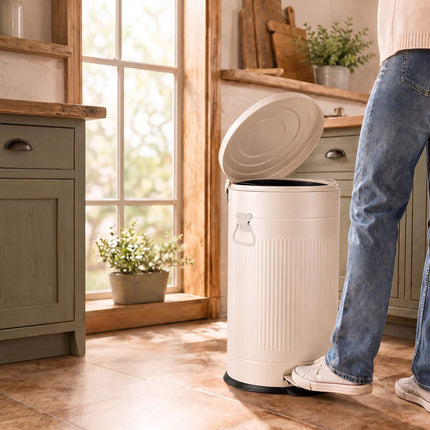 Retro Pedal Waste Bin 40 L with Soft-Close Lid, Cream, Iron
