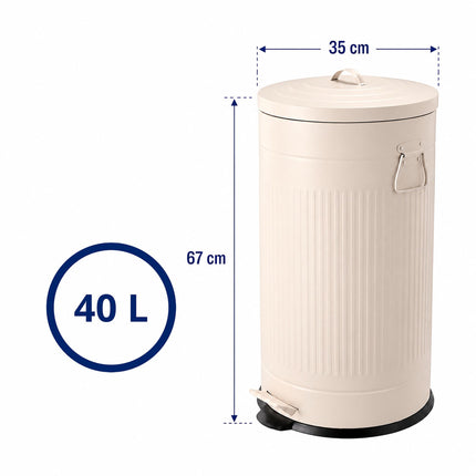 Retro Pedal Waste Bin 40 L with Soft-Close Lid, Cream, Iron