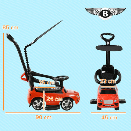 Red 3-in-1 passenger car with push bar and storage, ages 1-3