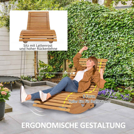 Supamoji kėdė, medinis supamasis gultas, ergonomiška sūpuoklė su S forma, apsauga nuo viršūnių, keliamoji galia iki 120 kg balkonui, tikmedis, 130 x 60 x 60 cm