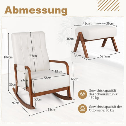Supamoji kėdė su pufu, ergonomiško dizaino, smėlio spalvos