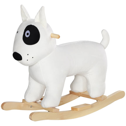 Plush rocking dog toy with sound, wooden base, ages 2-4