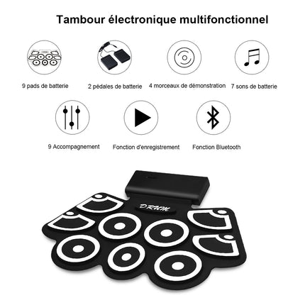 Susukamas elektroninis būgnų padas, USB MIDI, „Bluetooth“, ausinių lizdas