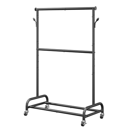 Rolling Clothes Rack With Adjustable Bar, Side Hooks, 150 lb