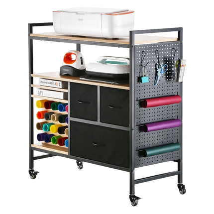 Rolling Craft Cart for Cricut, 20 Vinyl Holders, 3 Drawers