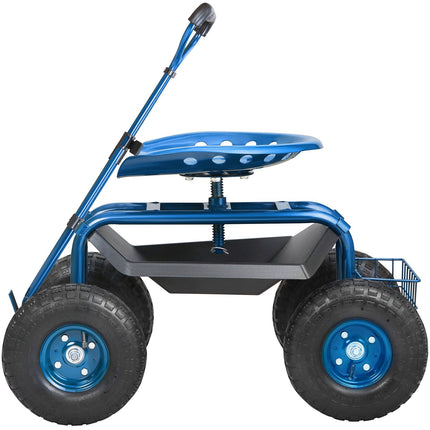 Rolling Garden Cart with 360 Swivel Seat, Tool Tray