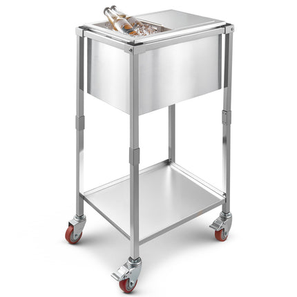 Rolling Ice Chest Cooler Cart, 28L, Stainless Steel, Sliding Lid