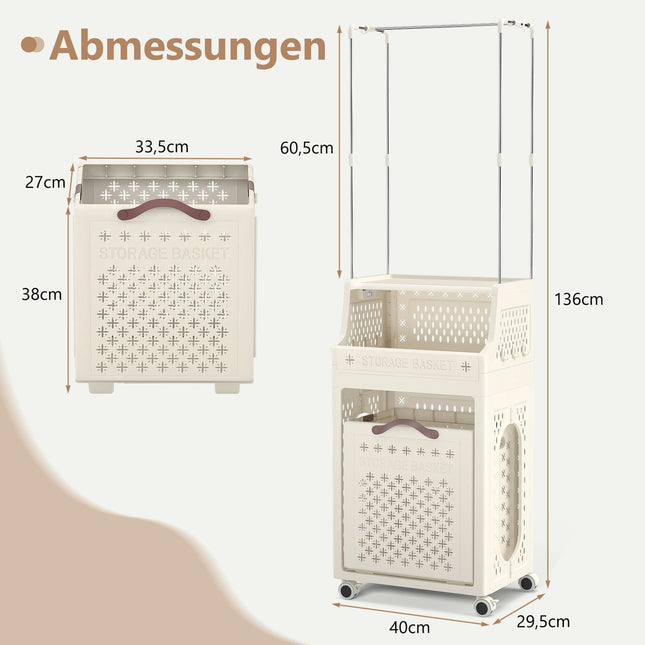 Skalbinių krepšys su pakaba, sulankstomas, smėlio spalvos, 30 l