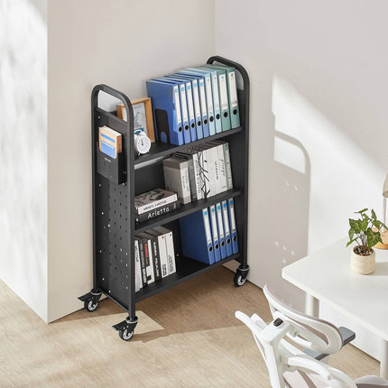 Rolling Library Book Cart, 3-Tier, 150 Kg, Locking Wheels