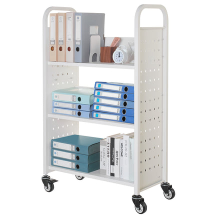 Rolling Library Book Cart, 3-Tier, 150 kg, Locking Wheels