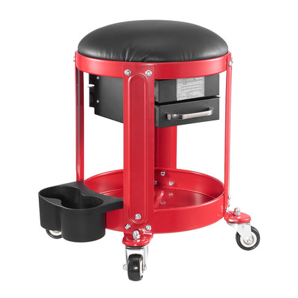 Rolling Mechanic Stool, 300 lb Capacity, 2 Drawers, Red