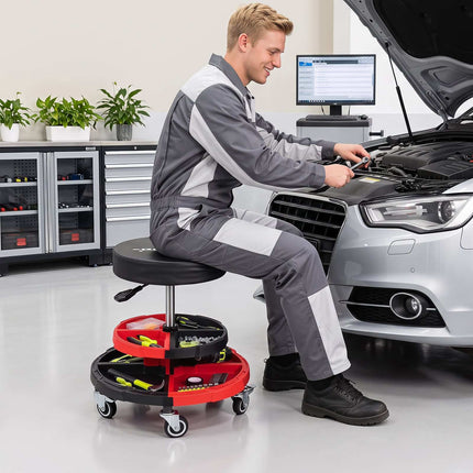 Riedanti mechaniko kėdė su paminkštinta sėdyne, 330 svarų (150 kg) talpa