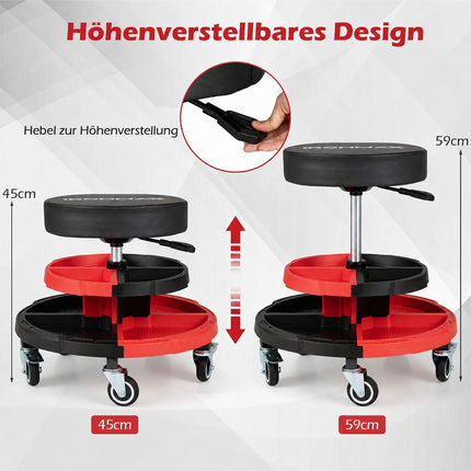 Riedanti mechaniko kėdė su paminkštinta sėdyne, 330 svarų (150 kg) talpa