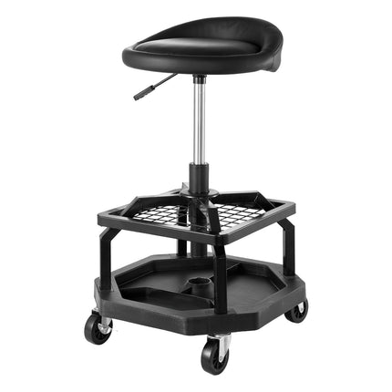 Rolling Shop Stool, Pneumatic Lift, 300 lb, Tool Trays
