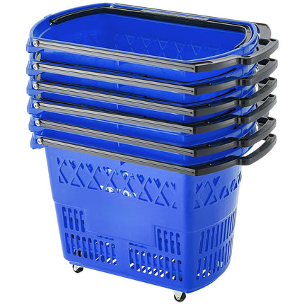 Rolling Shopping Basket Set, 6 Pack 39L, Wheels, Handles, Blue