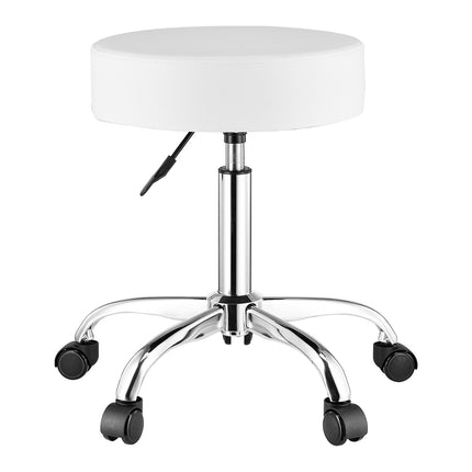 Rolling Stool With Wheels, 450 lb, Adjustable PU Leather, White