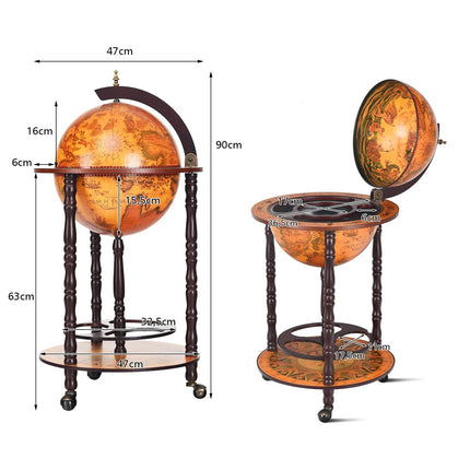Vyno stovas „Globe Bar“ su ratukais, skirtas vynui, 47 x 47 x 90 cm, rudas