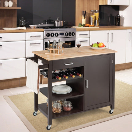 Rolling kitchen trolley Mobile kitchen island with drawer 100 x 48 x 90 cm brown