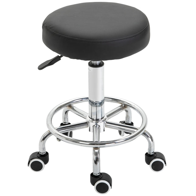 Height-adjustable swivel salon stool with wheels, black