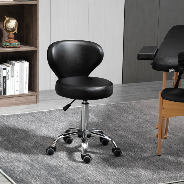 Rotating massage stool - adjustable ergonomic seat, black artificial leather