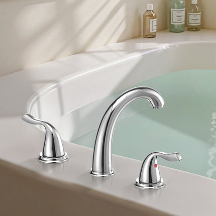 Roman Tub Faucet, 3-Hole Waterfall, Dual Handles, Silver