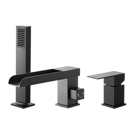 Roman Tub Faucet, 3-Hole Waterfall, Hand Shower, Matte Black