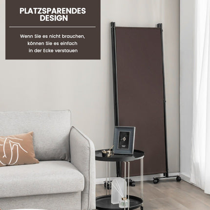 Kambario pertvara su 4 panelėmis ant ratukų, 173 cm aukščio, susukama privatumo apsauga, ruda