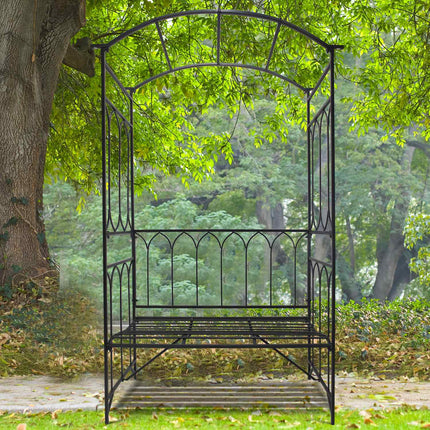 Rožių Arka Su Suoliuku, Rožių Suoliukas, Pavėsinės Suoliukas, Filosofo Suoliukas, Grotelės, Sodo Suoliukas, Metalinis, Juodas, 115 X 50 X 203 Cm
