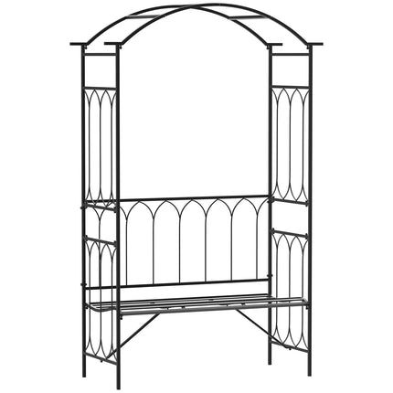 Rožių Arka Su Suoliuku, Rožių Suoliukas, Pavėsinės Suoliukas, Filosofo Suoliukas, Grotelės, Sodo Suoliukas, Metalinis, Juodas, 115 X 50 X 203 Cm
