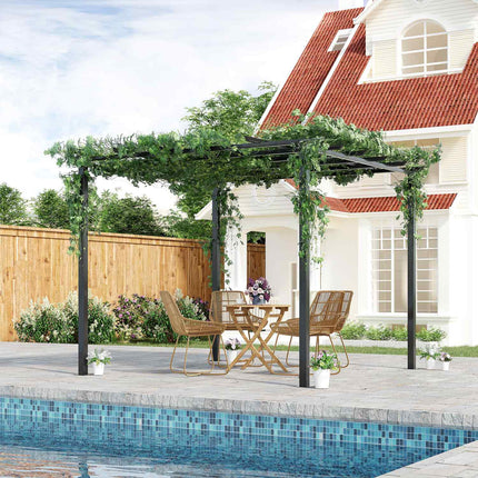 Rožių paviljono stabili augalų arka kaip grotelės, sodo paviljonas, atsparus oro sąlygoms, metalinis, juodas, 2,97 x 2,95 x 2,3 m