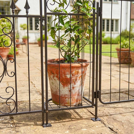 Rose Trellis Arch with Gate and Corner Shelves, Black Metal