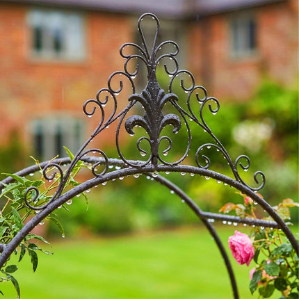 Rose Trellis Arch with Gate and Corner Shelves, Black Metal